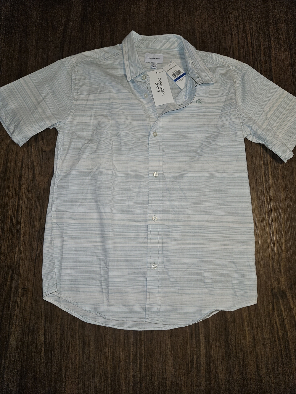 Calvin Klein Pale Blue Striped Short Sleeve Button-Down Shirt
